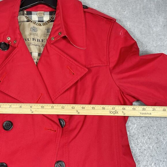 BURBERRY KENSINGTON Trench Coat Nova Check Lined Red Long Jacket Women Size 10 - Picture 6 of 16